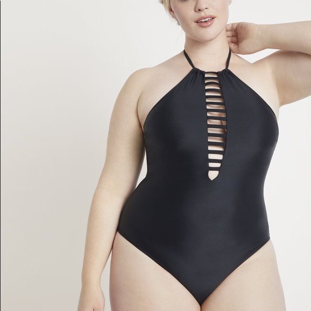 Eloquii Strappy Deep V One Piece Swimsuit